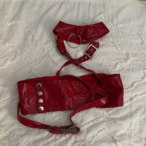 Elegant Red Leather Women's Harness